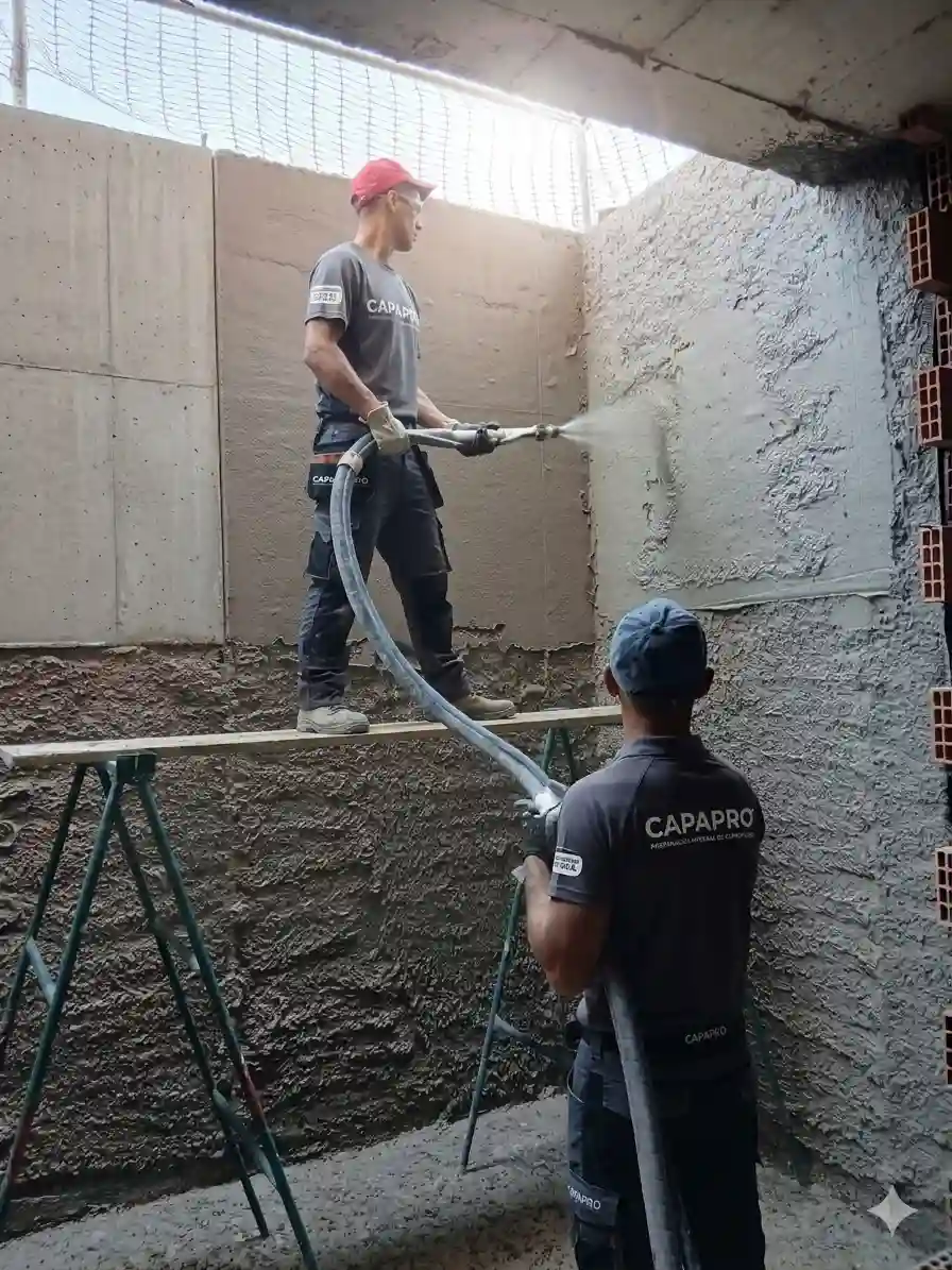 Especialistas en revestimientos alisando la pared de una vivienda en Estepona