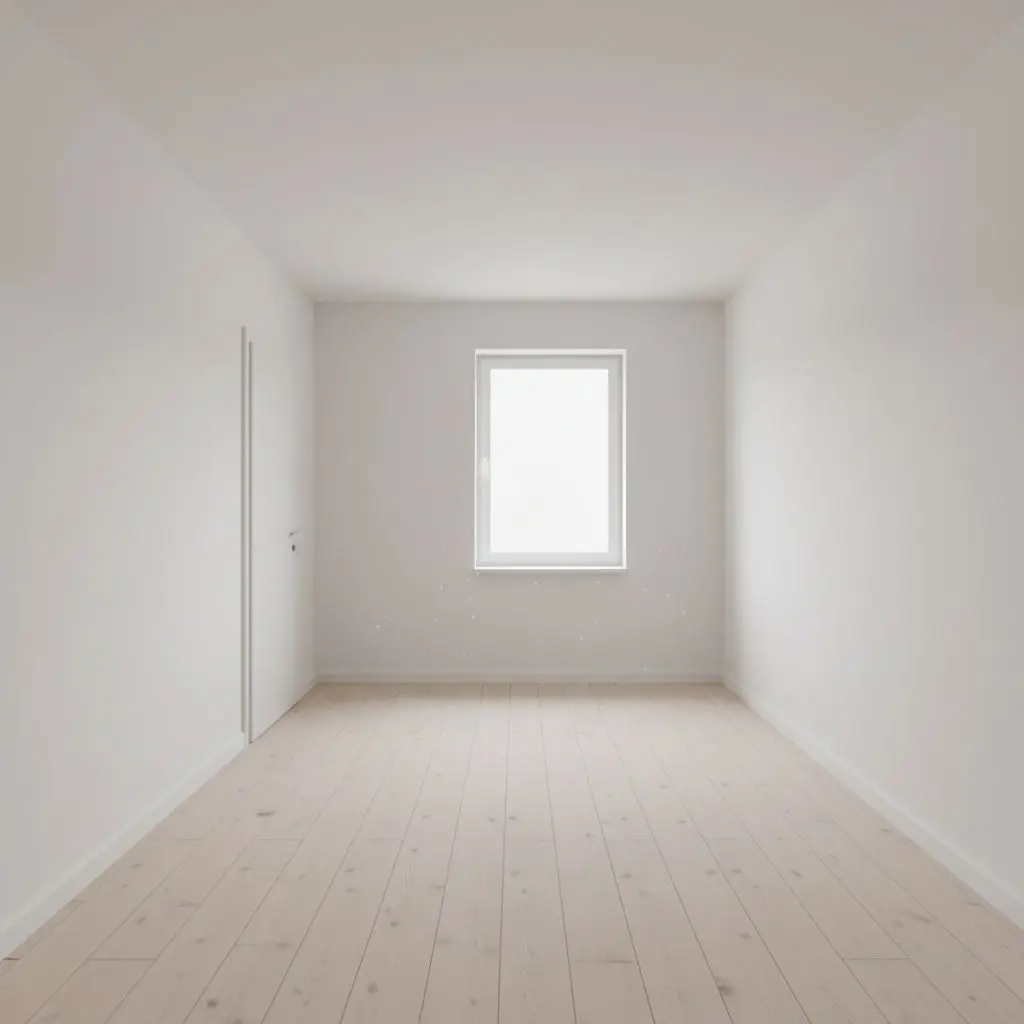 Salón de lujo terminado con paredes lisas blancas perfectas y rodapiés limpios