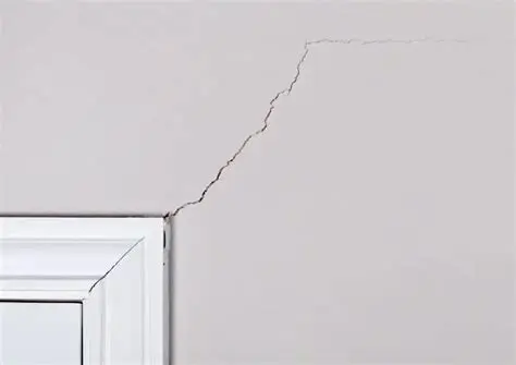 Structural settlement crack in the wall plaster above a door frame